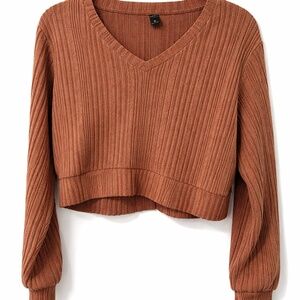 brown ribbed cropped sweater 🤎